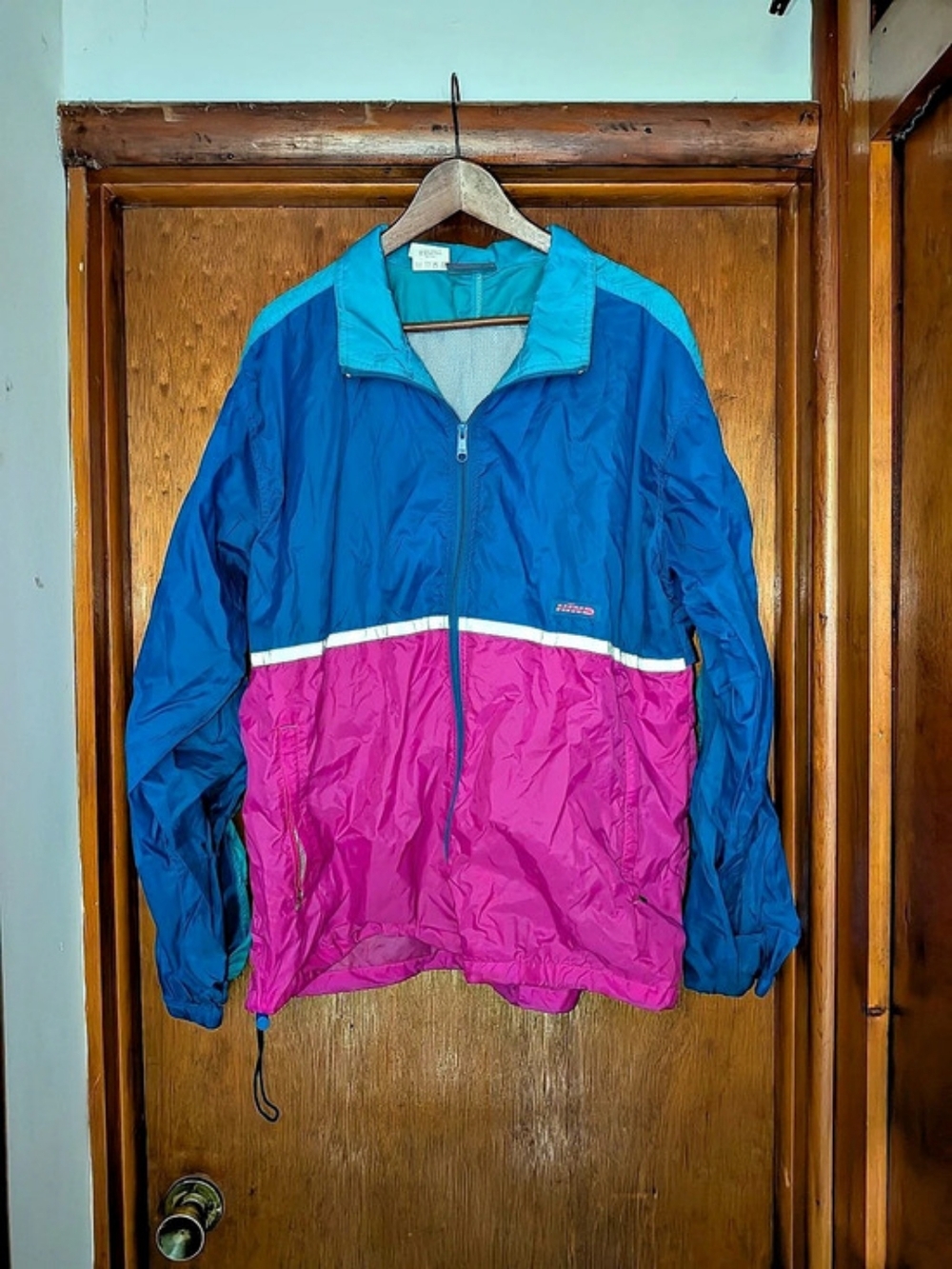 Color Block Windbreaker Jacket And Pants 1980s Track Suit in Blue & Pink